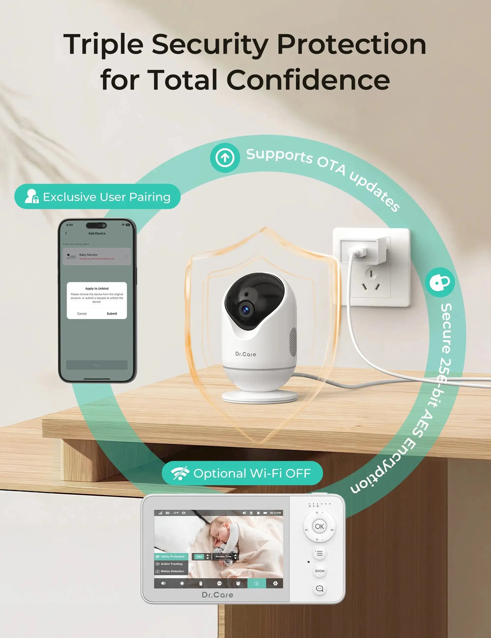 dr-care-vistaview-lite-rb-sbm002-babyphone-cam-ra-4-2-chambres image 8