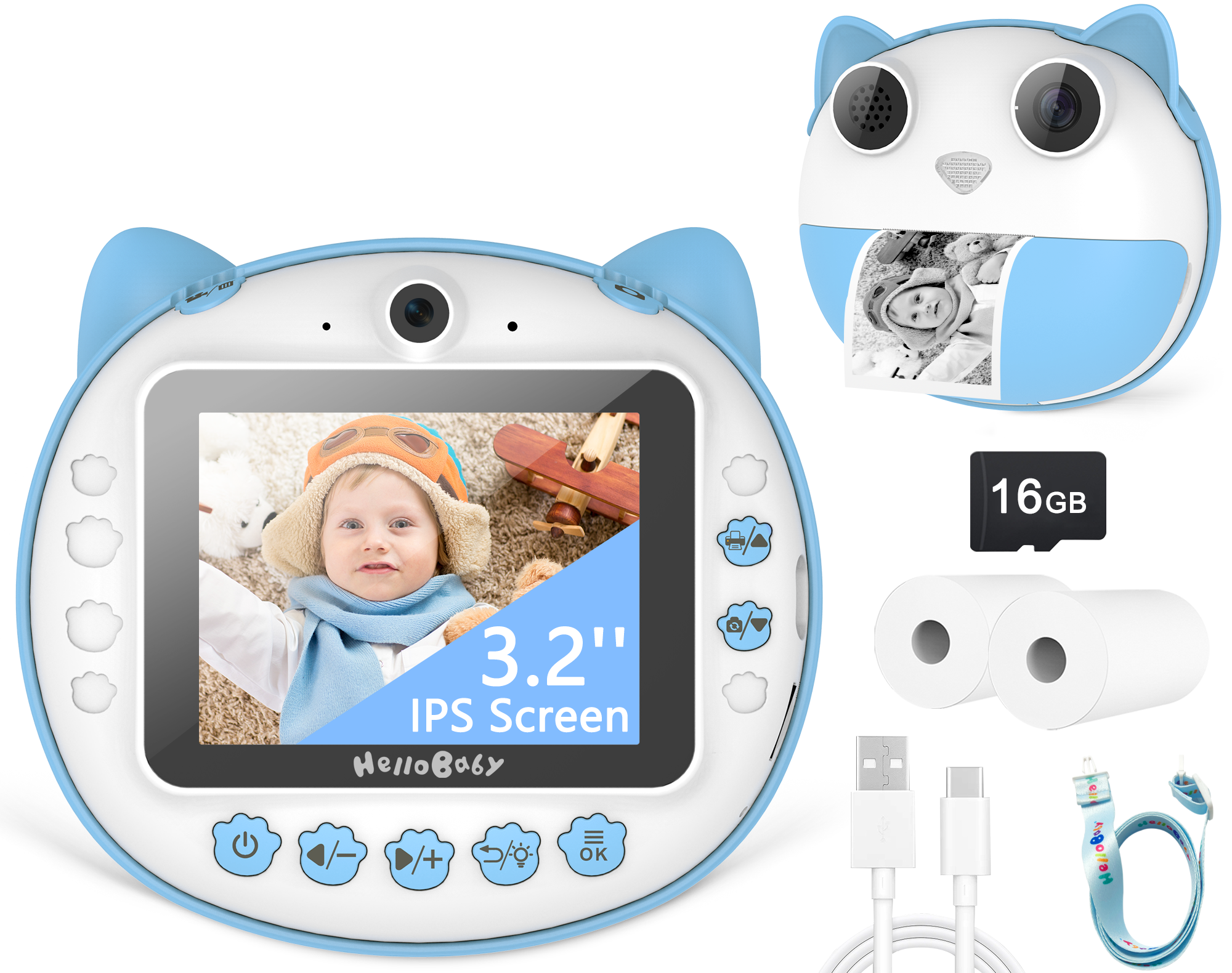 hellobaby-instant-print-appareil-photo-enfant-bleu-12mp image 1