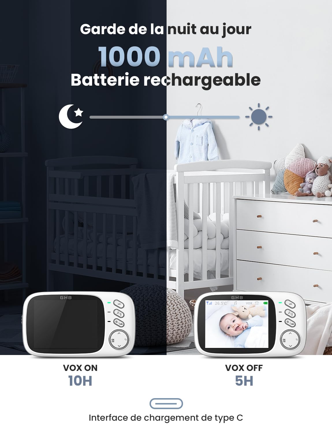 ghb-video-babyphone-cam-ra-3-2-2-4-ghz-vox-temp-rature image 8