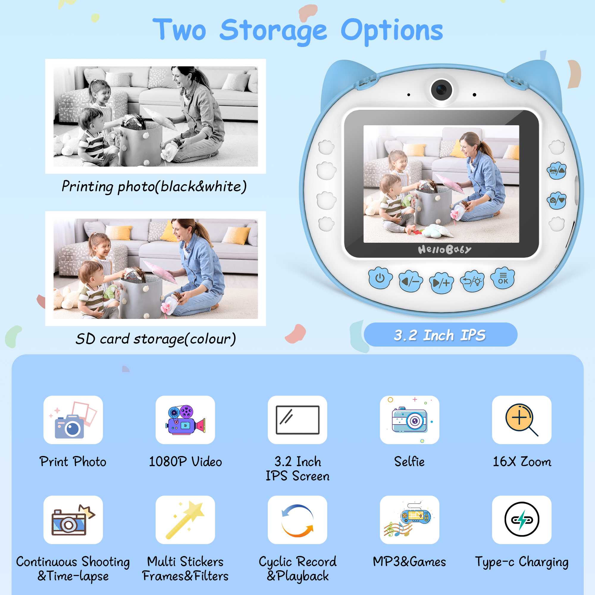 hellobaby-instant-print-appareil-photo-enfant-bleu-12mp image 2
