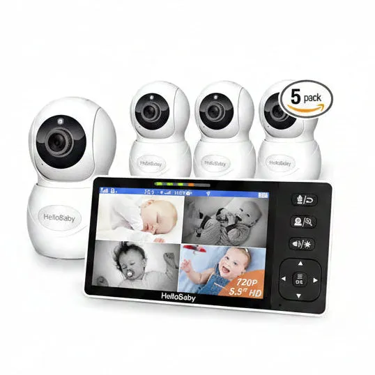 hellobaby-hb6081-babyphone-vid-o-4-cam-ras-cran-5-5-split image 1
