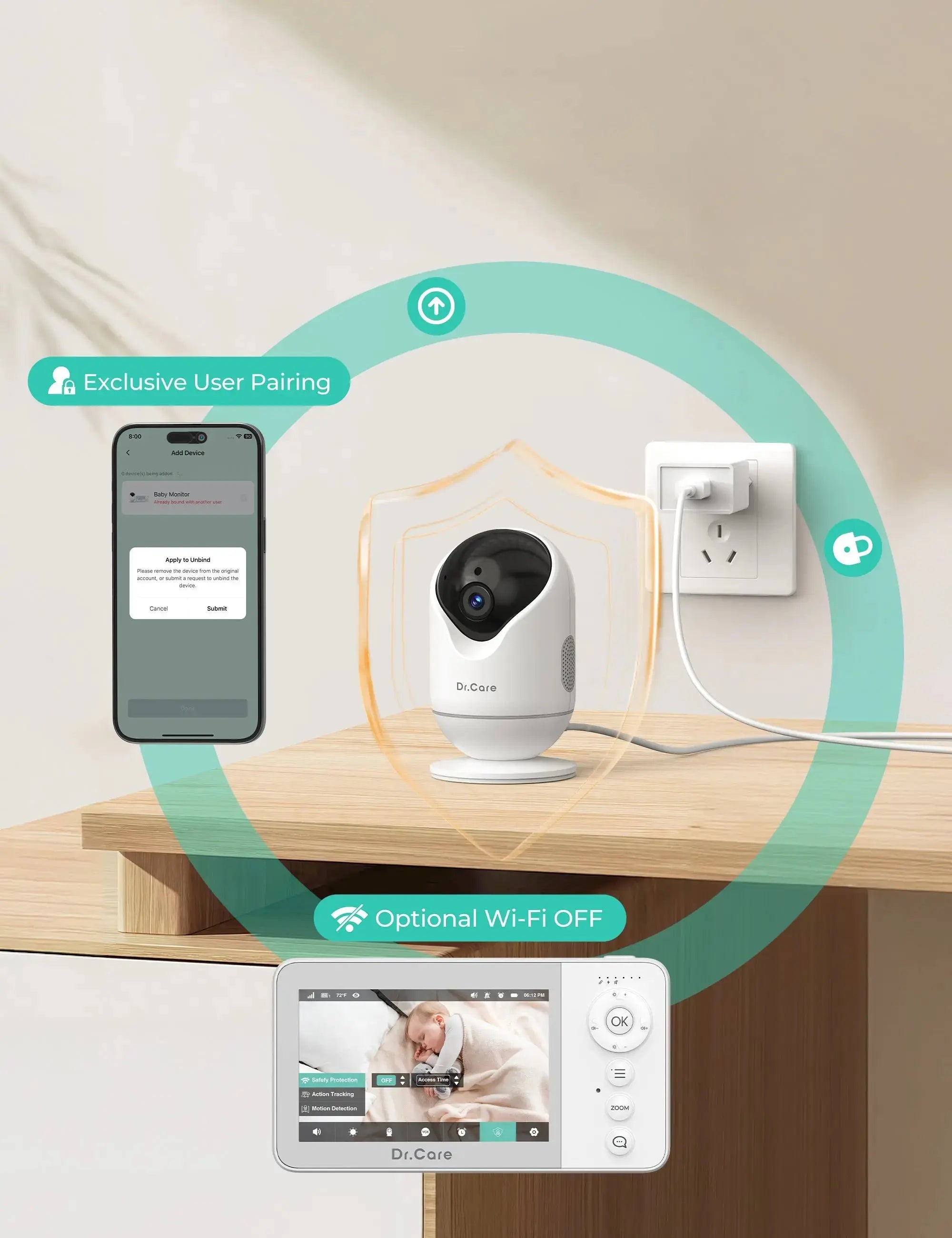 dr-care-vistaview-lite-rb-sbm002-babyphone-2-cam-ras-cran-partag image 6