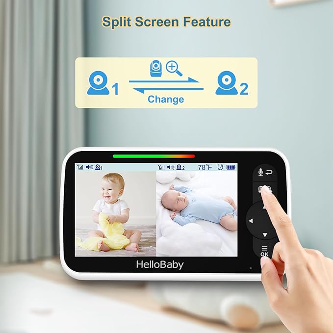 hellobaby-hb6351-2-babyphone-vid-o-2-cam-ras-cran-5-split image 3