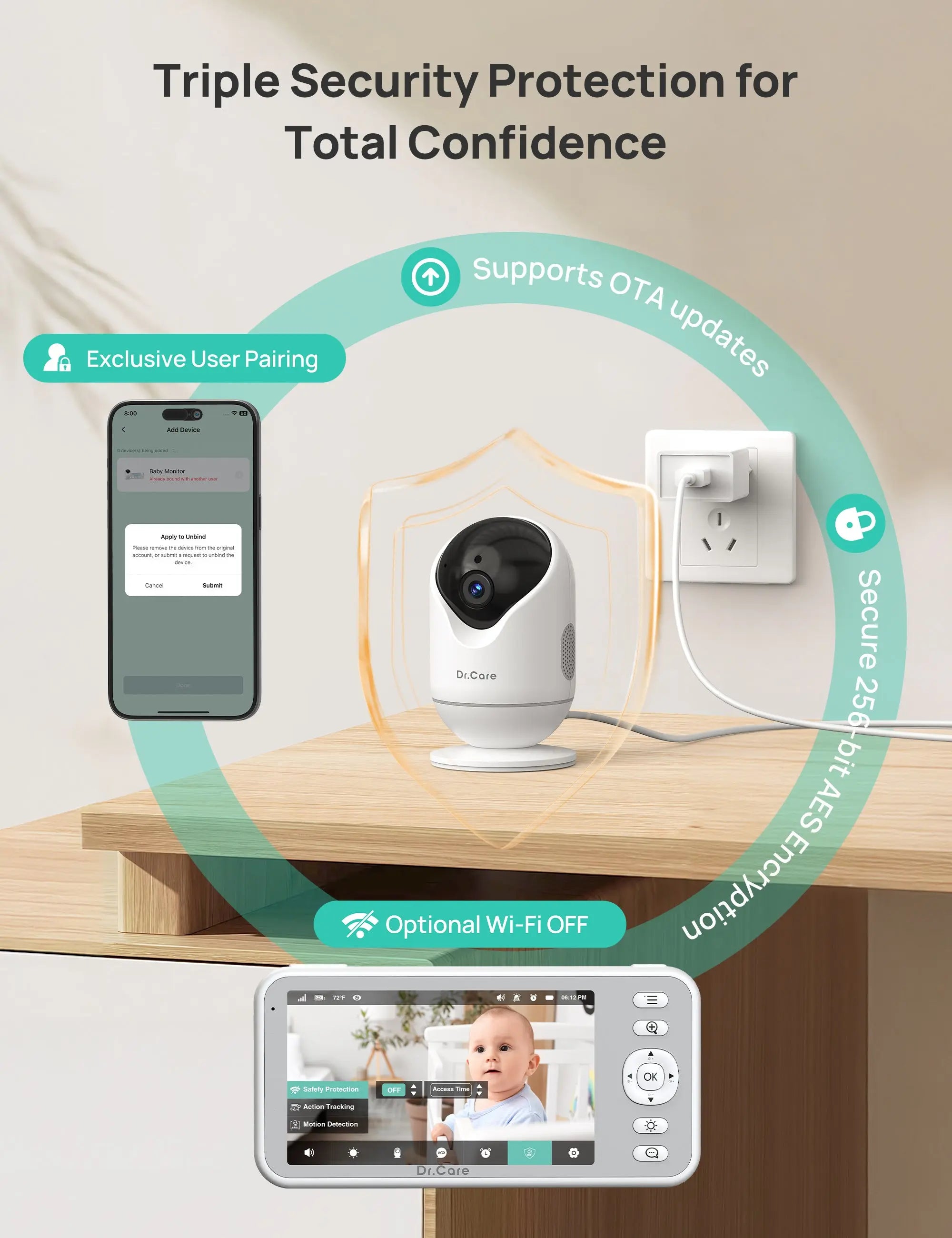 dr-care-smart-baby-monitor-sbm004-babyphone-vid-o-5-2k-unit-seule image 8
