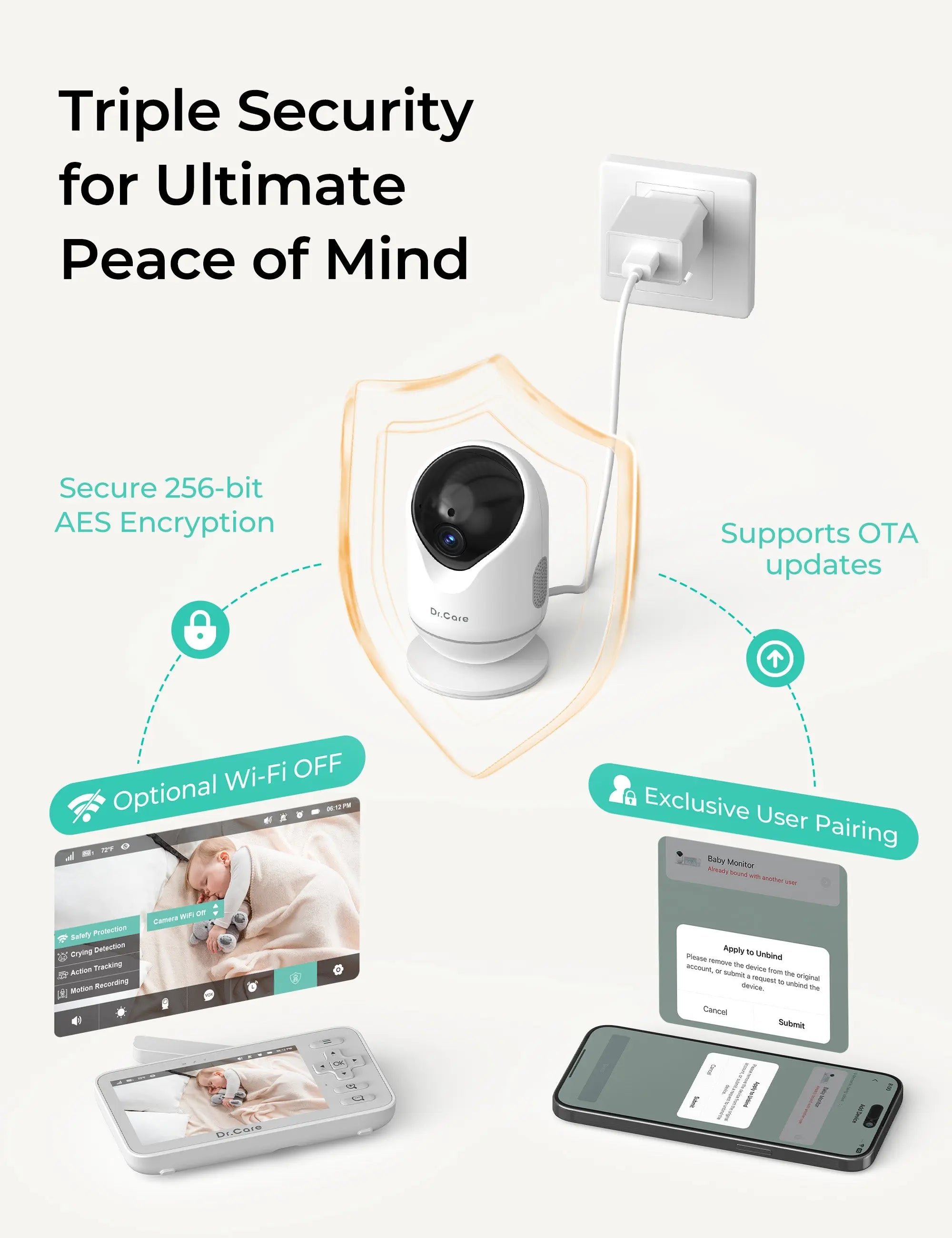 dr-care-vistaview-lite-sbm005-babyphone-2-cam-ras-cran-partag image 3