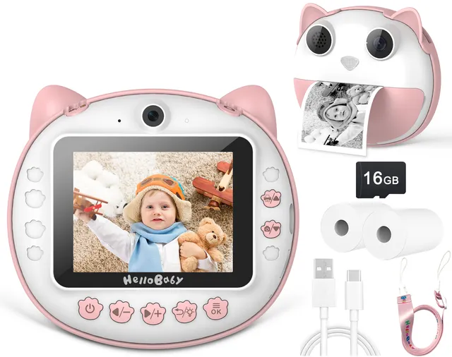 hellobaby-appareil-photo-enfant-impression-instantan-e-rose-12mp image 1